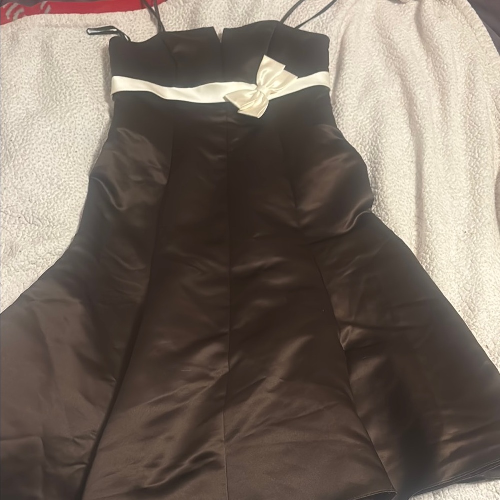 Elegant Brown Satin Dress with Cream Accent
